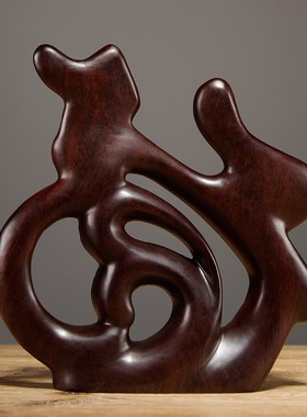 黑檀木雕福字摆件家居玄关装饰工艺品福气临门客厅酒柜电视柜摆件