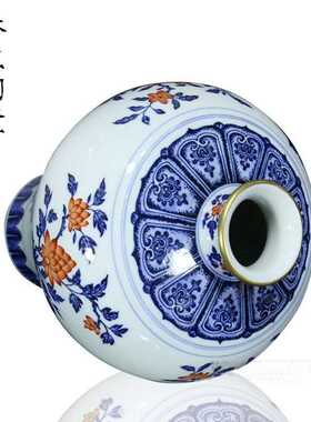 陶瓷花瓶新中式仿古手绘青花釉里红梅瓶花器客厅台面摆件一件代发