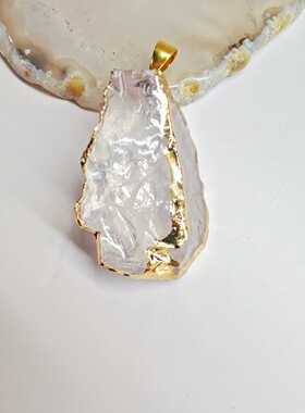 天然水晶石鎏金包边吊坠DIY配件