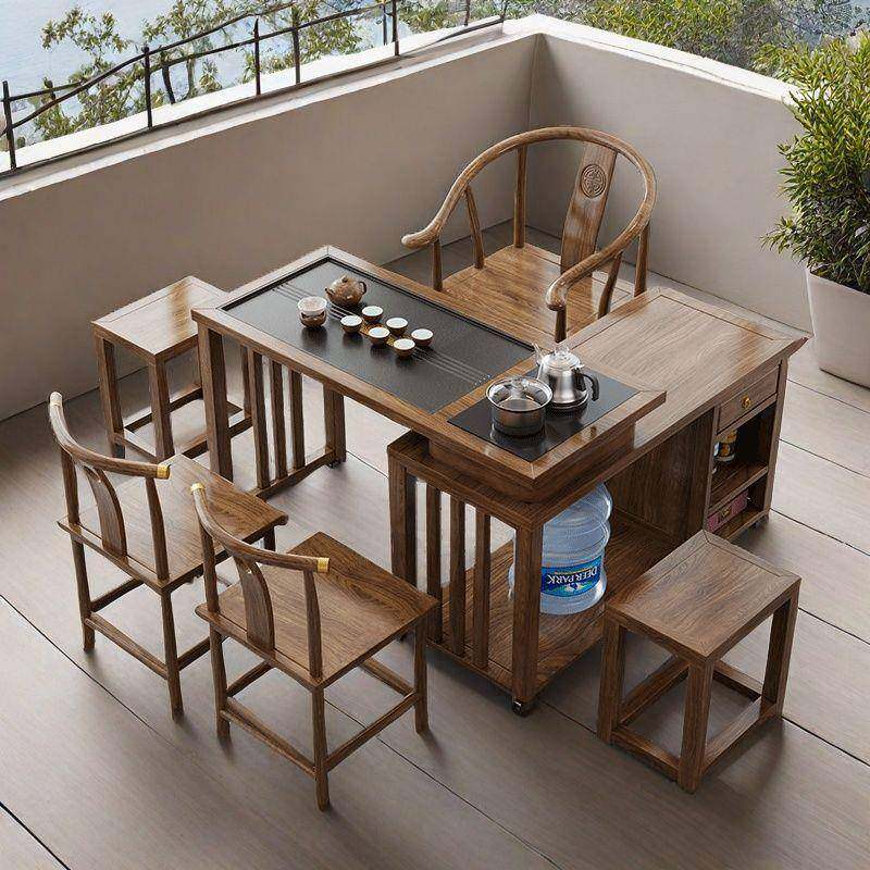 新中式茶台椅组合客厅家用实木可旋转移动折叠阳台小型茶台泡茶几,淘宝优惠券,粉丝福利购,淘宝优惠卷