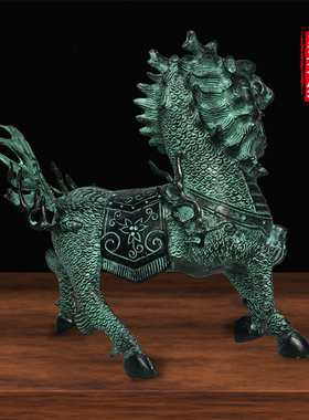 纯铜火麒麟摆件一对仿古青铜器件中式古玩古董复古软装客厅办公室