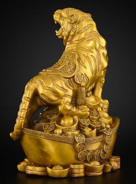 黄铜老虎摆件本命年吉祥物新年办公室工艺品生肖虎马狗三合铜老虎