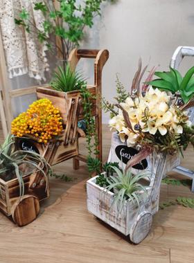 仿真鲜花绿植阳台花园木制花架装饰庭院幼儿园自然角环创田园摆件