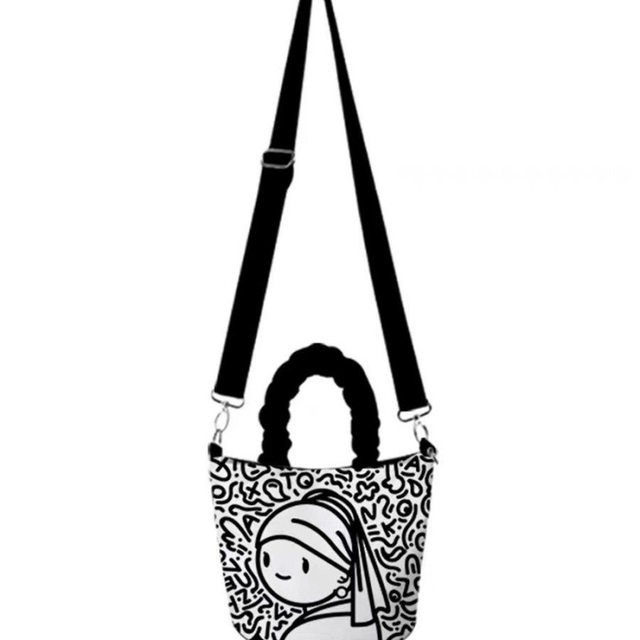 2025 new cartoon graffiti slanted canvas bag out