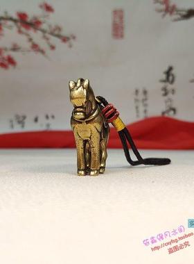 彷古纯黄铜骏马苍蝇车钥匙扣挂件 镂空马上赢钱微雕手把玩小摆件