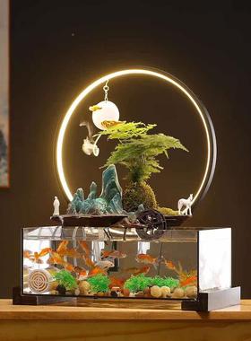 环招财流水摆件鱼缸循水假山喷泉客办公室桌厅开面乔迁生财业JF13