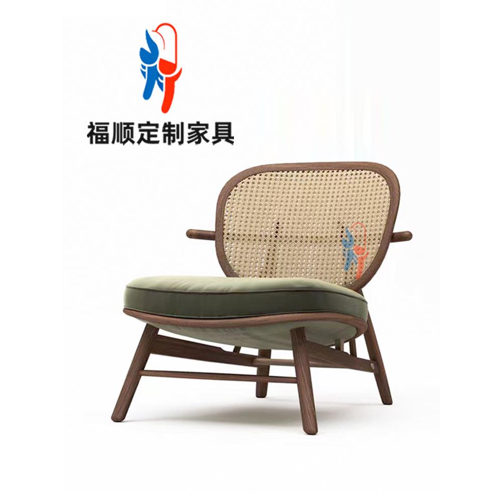 北欧简约单人沙发椅客厅藤编休闲椅大堂会客接待靠背椅会所民宿 - 图0