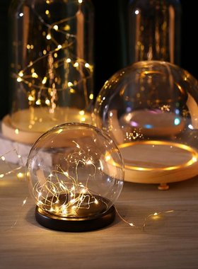 永生花圆球形发光玻璃罩适用泡泡玛特盲盒积木手办防尘罩小夜灯