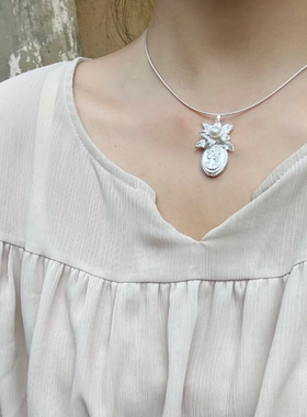 幸识银色花朵珍珠吊坠项链女可调节金属链子饰品