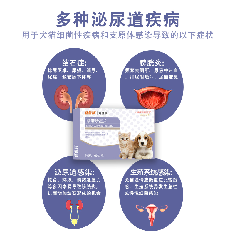 怪兽村广谱消炎杀菌恩诺沙星片产后消炎药子宫蓄脓乳腺炎泌尿感染