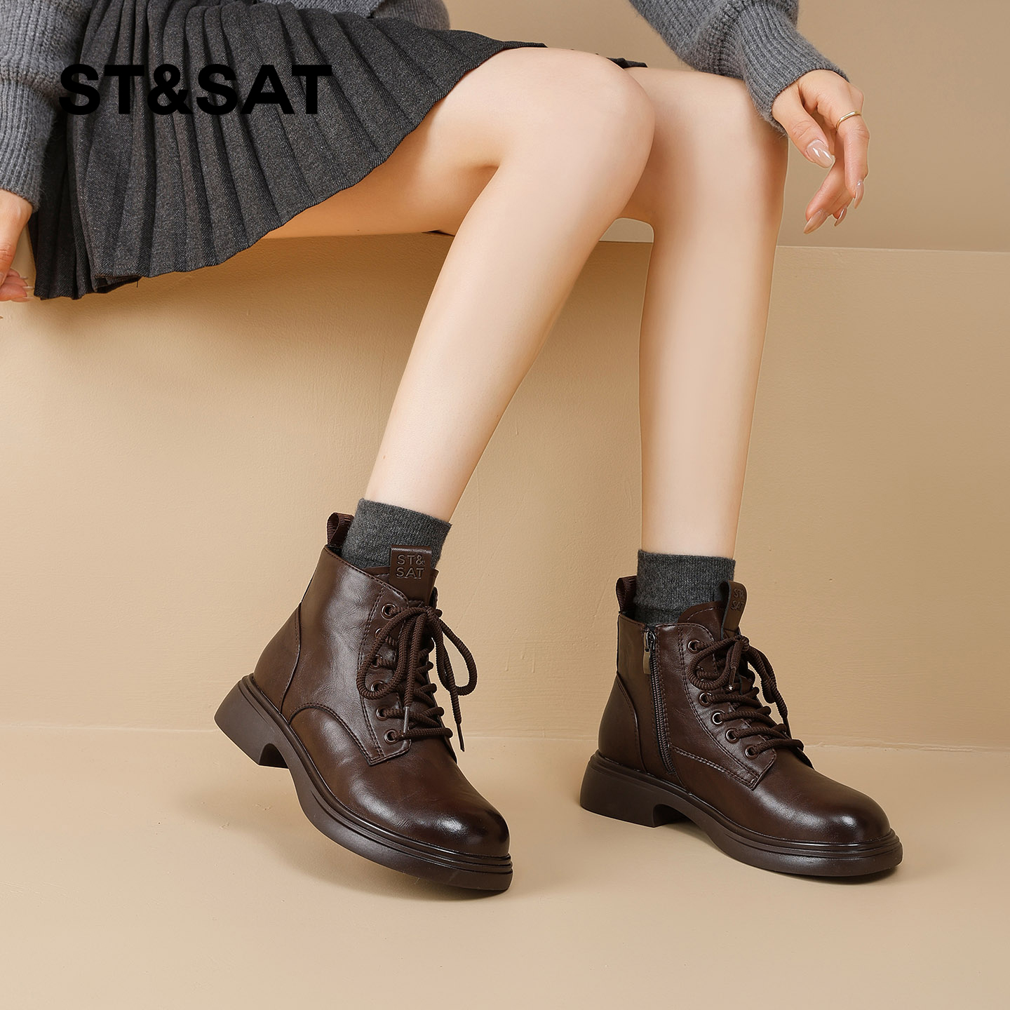 星期六马丁靴女2025冬季新款女靴女款爆款靴子短靴加绒厚底时装靴 - 图2
