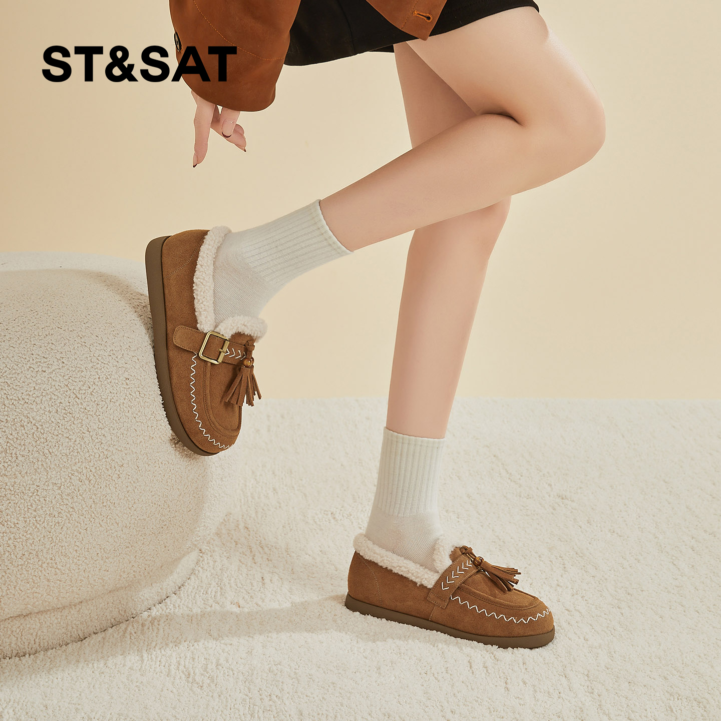 星期六勃肯鞋女2025冬季新款女鞋女款保暖加绒加厚雪地一脚蹬棉鞋 - 图2