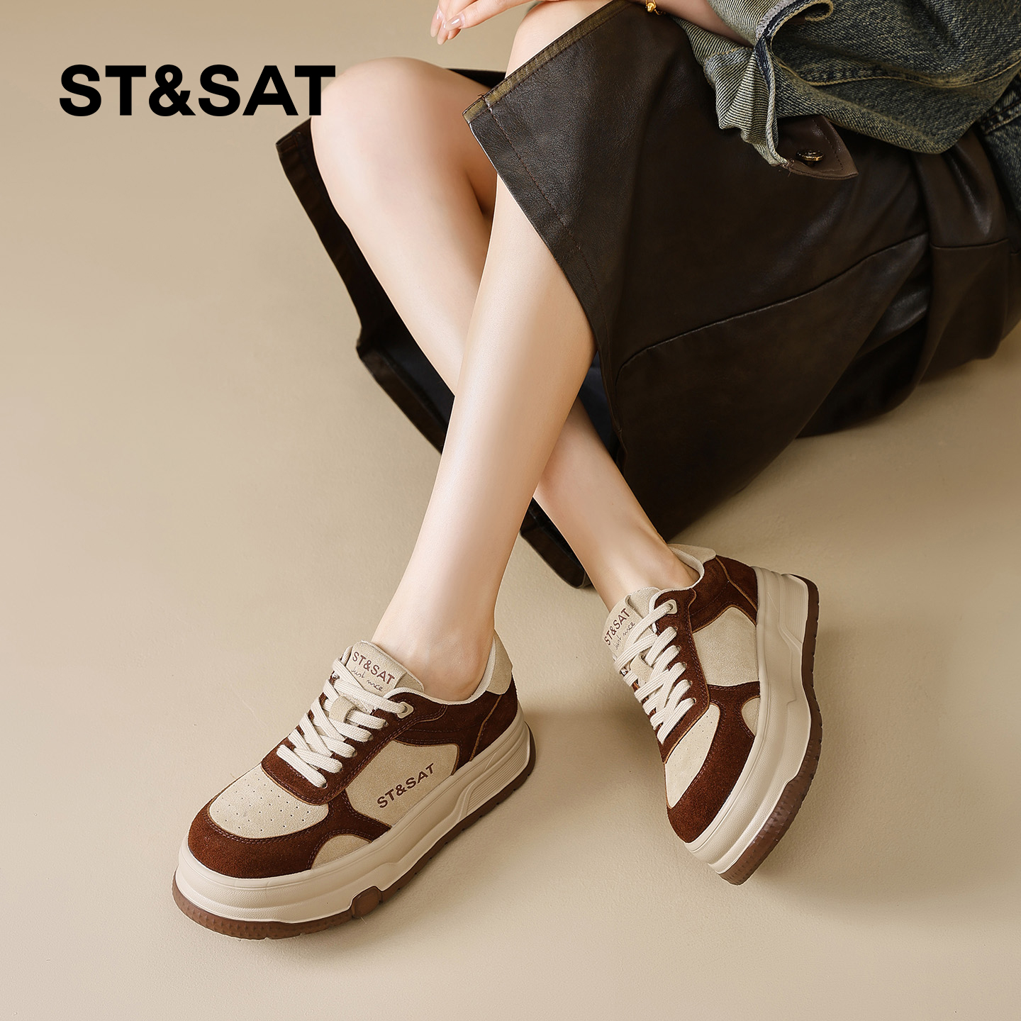 星期六小白鞋女秋2025秋季新款女鞋女款爆款鞋子厚底增高超火板鞋 - 图1