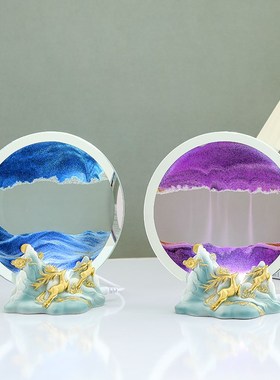 一鹿相伴福鹿流沙画摆件创意家居桌E面沙漏装饰小夜灯送人生日礼