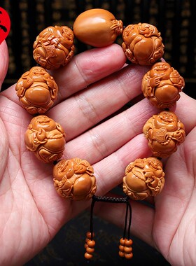 橄榄核手串24大籽妙女弥勒精品核雕文玩手把件手工雕刻手链男女款