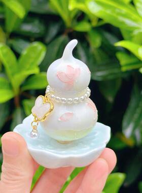 灵隐好运莲莲手绘荷花陶瓷葫芦蝴蝶转转摆件新中式摆件礼品