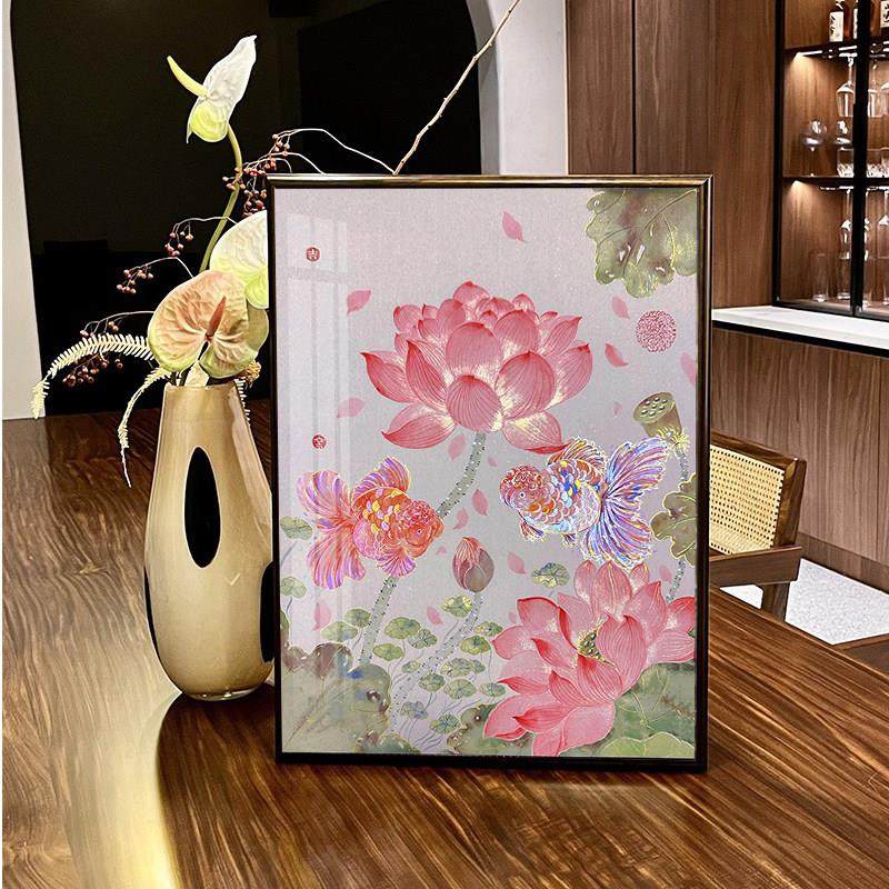荷花锦鲤钻石画2025新款客厅小金鱼国画艺术手工贴钻画十字绣带框,淘宝优惠券,粉丝福利购,淘宝优惠卷
