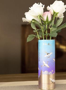 朱炳仁铜瑞鹤呈祥花瓶插花花瓶家居装饰摆件创意花器书桌茶室装饰