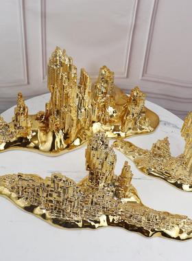 现代家居书柜酒柜玄关摆件 客厅新中式博古架树脂假山摆件三件套