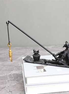 新中式黑色铸铁钓鱼样板房售楼部卧室客厅餐厅书房桌面饰品摆件