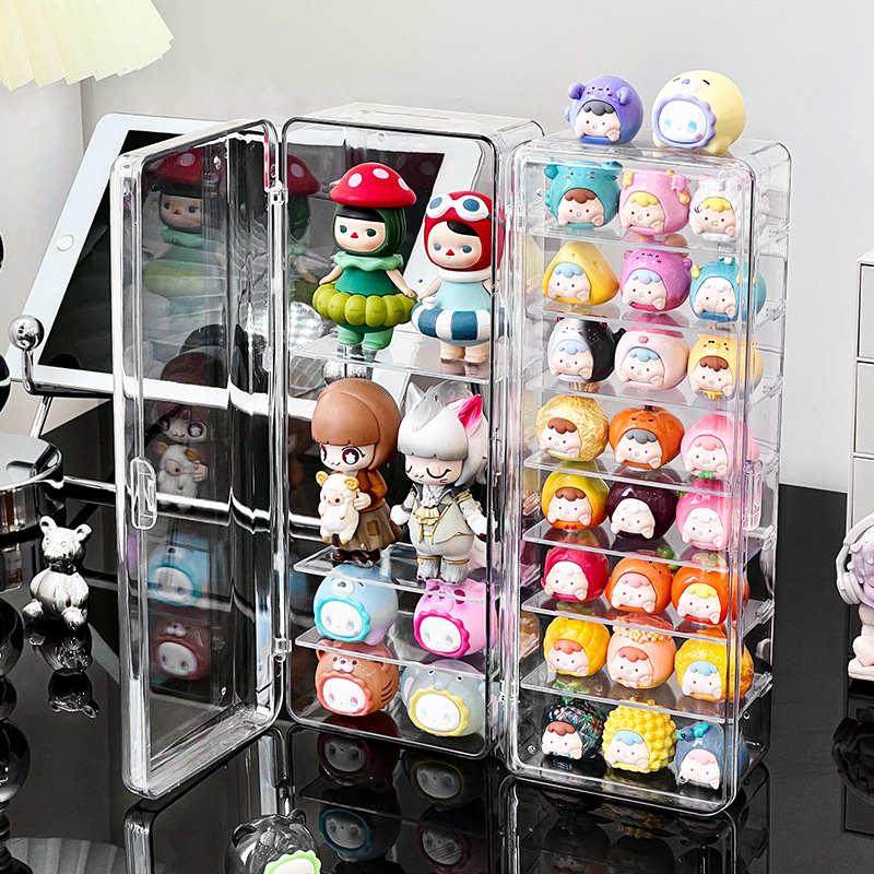 萌粒收纳盒桌面透明亚克力多层柜大容量展示架带盖防尘小摆件盒子,淘宝优惠券,粉丝福利购,淘宝优惠卷