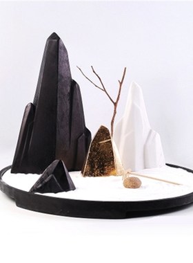 样板间枯山水景观装饰新中式软装饰品茶几书桌摆件沙盘套装组合