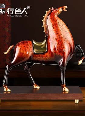 《马到成功》全铜马摆件招财将军马大漆工艺品红色马客厅生肖马铜
