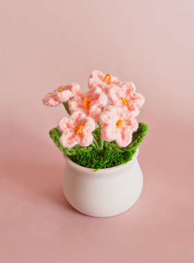 跨境手工编织情人节毛线盆栽勿忘我装饰品家居送礼高雅情调创意