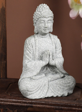 中式禅意佛像坐姿摆件国潮青砂石玄关造景工艺品创意家居桌面