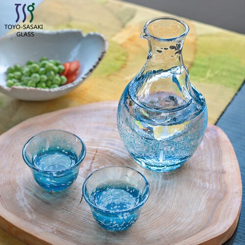 日本进口东洋佐佐木水晶玻璃清酒杯温酒壶日式冷酒壶金箔酒具套装 - 图0