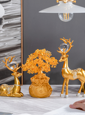 一鹿有你招财鹿摆件现代轻奢客厅酒柜电视柜玄关装饰乔迁开业礼品