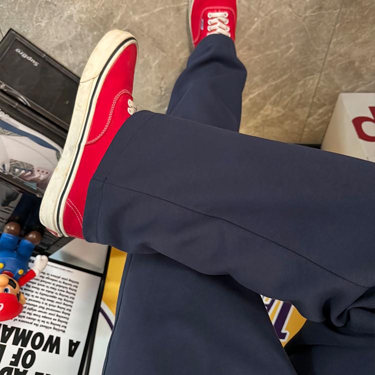 藏青色美式运动卫裤男款秋冬季潮牌裤子直筒垂感cleanfit休闲长裤