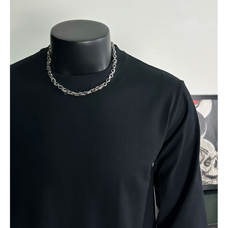 纯黑色小领口长袖t恤男秋冬季美式高级感卫衣cleanfit内搭打底衫