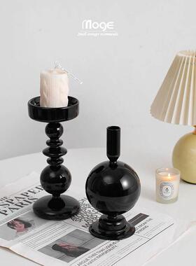 陌歌ins法式玻璃烛台北欧圣诞轻奢简约居家黑色银色覆古装饰摆件