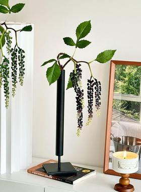 侘寂风黑色高级感玄关装饰摆件极简花瓶铁艺桌面艺术插花器