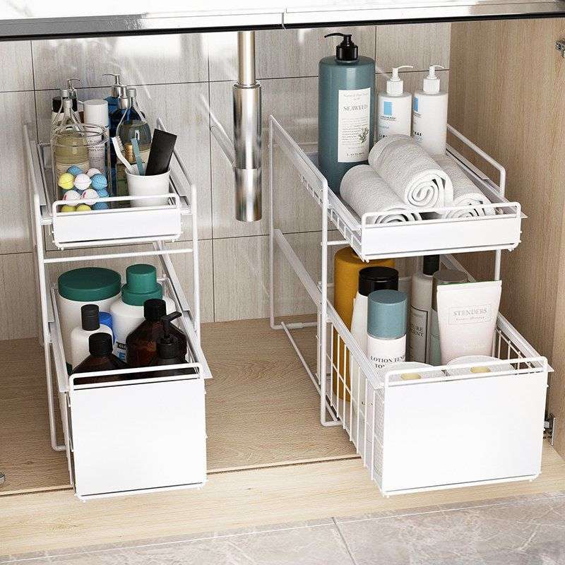 Kitchen storage rack countertop pull-out drawer shelf supplies storage rack cabinet inside layered sink painting Wenwu