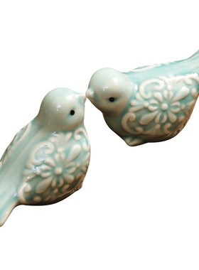 高档欧式风格镂空陶瓷釉面对鸟 样板间摆件 陶瓷摆件
