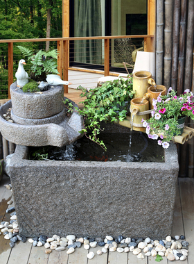 新中式庭院流水摆件入户花园景观装饰鱼缸阳台鱼池假山造景喷泉