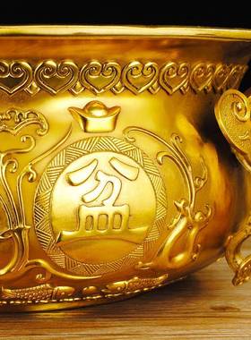 纯铜聚宝盆招财家用铜香炉客厅工艺礼品摆饰装饰摆饰中式聚财大号