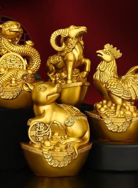 黄铜十二生肖摆件全套铜鼠牛虎兔龙蛇马羊猴鸡狗猪工艺礼品摆饰生
