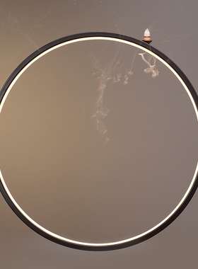 灯圈新中式 创意禅意摆件倒流香客厅led灯圈办公室会所招财装饰品