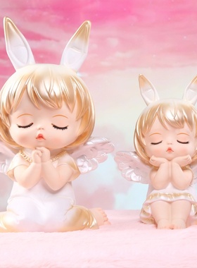 安妮宝贝鎏金搪胶存钱罐桌面大号家居玄关摆件可爱天使树脂工艺品