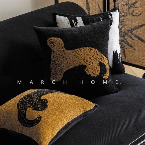 轻奢复古黑绿色系组合抱枕新中式刺绣竹纹抱枕民宿中古靠垫腰靠枕 - 图0