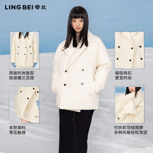零北西装围脖设计95绒羽绒服女2026秋冬新款短款加厚三防保暖外套 - 图0