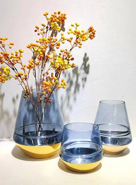 璃代简约双色镀金玻花瓶桌摆面0608件现样板房软装饰品装饰摆设