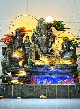 大型落地假山鱼池循环水s客厅流水喷泉摆件风水轮户外玄关景观装