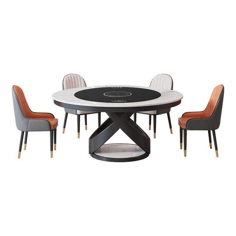 多功能岩板圆餐桌暖菜电磁炉转盘火锅现代轻奢简约饭桌家用小户型,淘宝优惠券,粉丝福利购,淘宝优惠卷