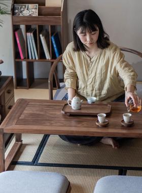 新中式黑胡桃木小雅炕几禅意榻榻米阳台茶室席地茶桌炕桌家具组合