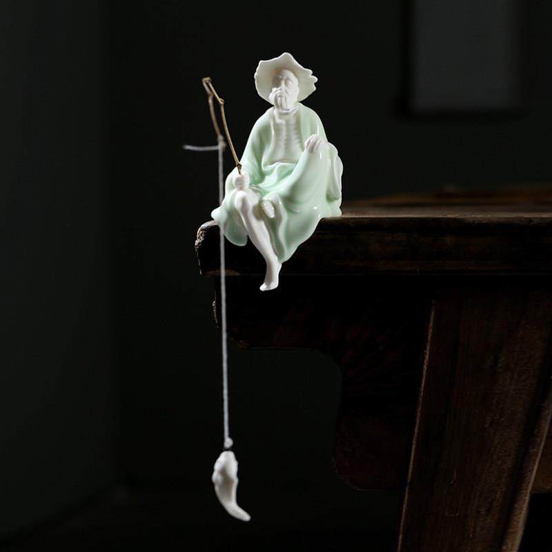 钓鱼摆件姜太公微景观陶瓷钓鱼渔翁人物鱼缸水族箱流水器造景装饰,淘宝优惠券,粉丝福利购,淘宝优惠卷