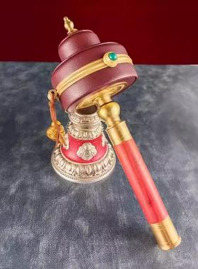 纯铜转轮手摇底座皮革大小号手持圣大文六字21度母转金筒摆件